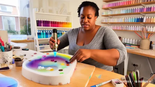 Artist Crafts Vibrant Resin Art with Precision and Care – AI Generated Video | Hailuo AI