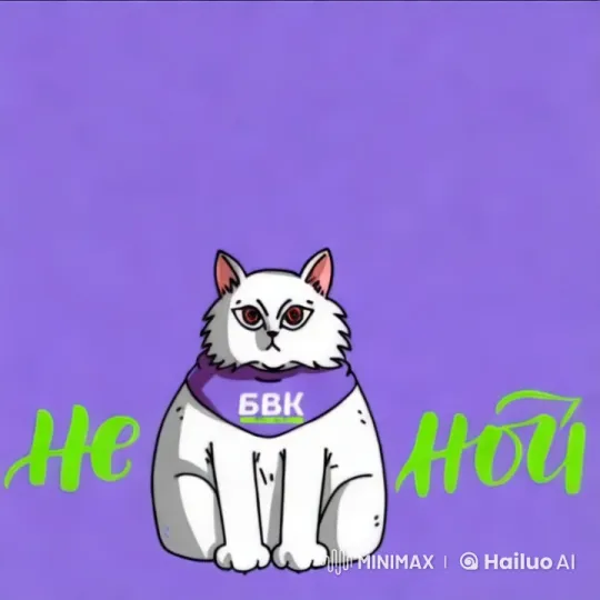 Animated Cartoon Cat with "БВК" Collar on Purple Background – AI Generated Video | Hailuo AI