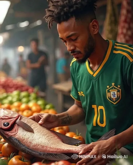 Man Examines Fish at Vibrant Market Stall – AI Generated Video | Hailuo AI