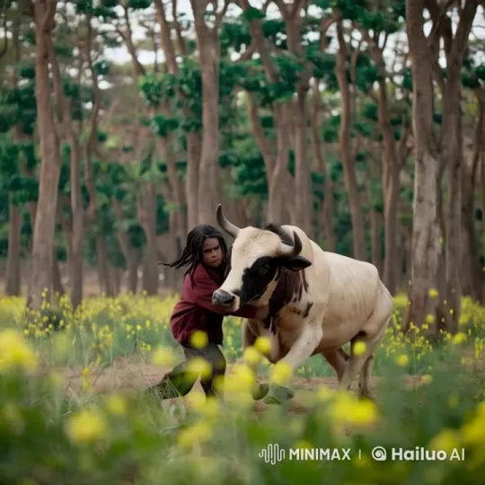 Man vs. Bull: 100,000-Second Struggle in Lush Forest – AI Generated Video | Hailuo AI