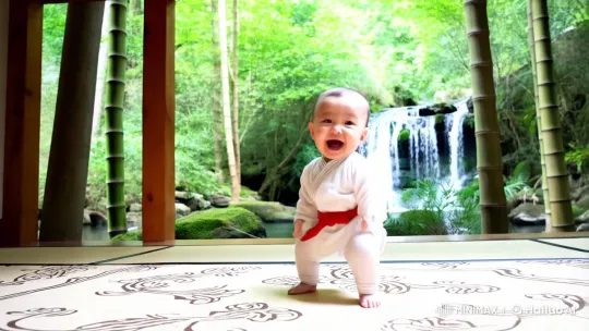 Baby Girl Practices Kungfu in Peaceful Dojo – AI Generated Video | Hailuo AI