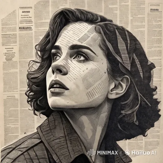 Artistic Tracking Shot with Intricate Hair and Newspaper Background – AI Generated Video | Hailuo AI