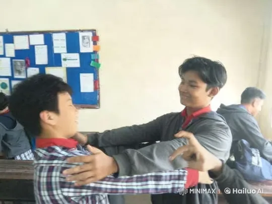 Boys in Classroom Bonding Over Shared Moment – AI Generated Video | Hailuo AI