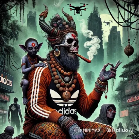 Adorned Brahmin Smokes in Urban Jungle with Surreal Creature – AI Generated Video | Hailuo AI