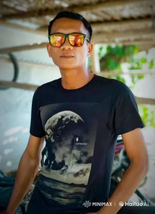 Rustic Aesthetic: Man in Graphic T-Shirt Under Thatched Roof – AI Generated Video | Hailuo AI