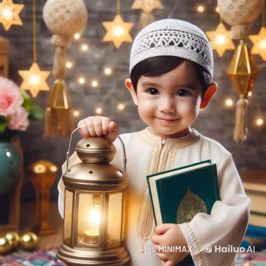 Child Celebrates Ramadan with Lantern and Quran – AI Generated Video | Hailuo AI