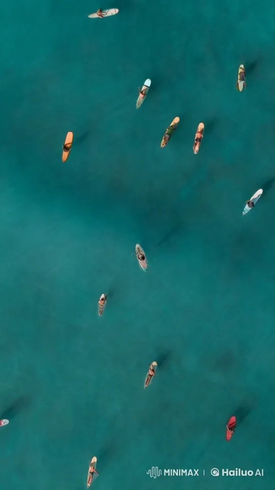 Tranquil Surfing Scene: Calm Seas and Vibrant Boards – AI Generated Video | Hailuo AI