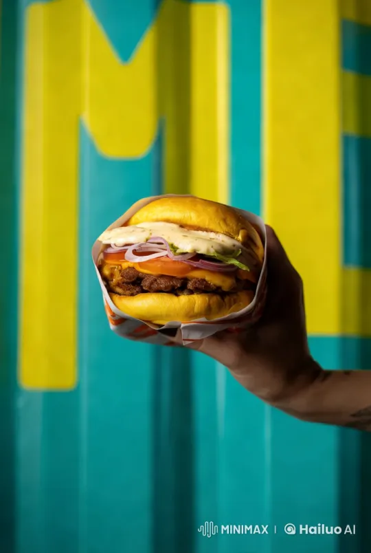 Vibrant Burger Presentation with Artistic Camera Moves – AI Generated Video | Hailuo AI