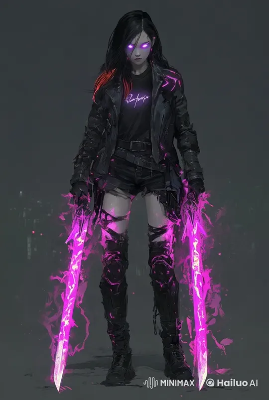 Cyberpunk Warrior with Pink Energy Swords in Live2D Animation – AI Generated Video | Hailuo AI