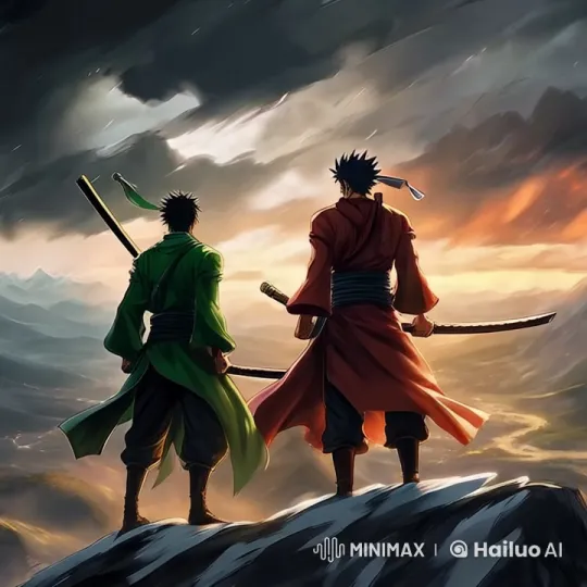 Dramatic Sunset Duel: Live2D Sword Fight Scene – AI Generated Video | Hailuo AI