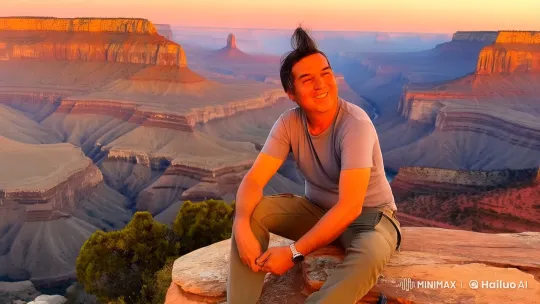Man Enjoying Peaceful Sunset at Grand Canyon – AI Generated Video | Hailuo AI