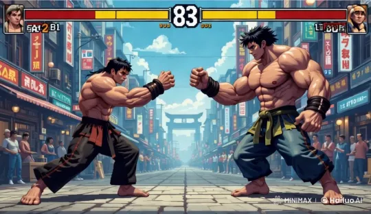 Japanese Street: Muscular Fighters Prepare for Combat – AI Generated Video | Hailuo AI