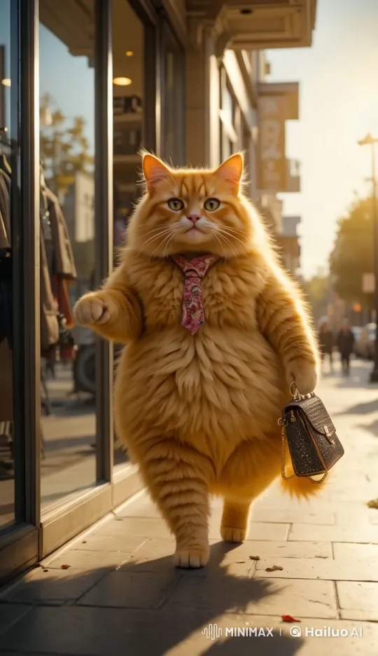 Fashionable Cat Struts and Sings Down Sunlit Street – AI Generated Video | Hailuo AI