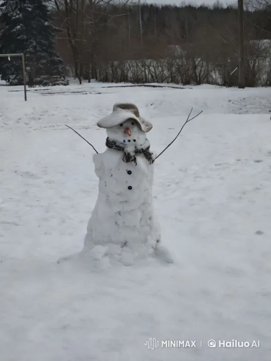 Animated Snowman Runs Across Snowy Field – AI Generated Video | Hailuo AI