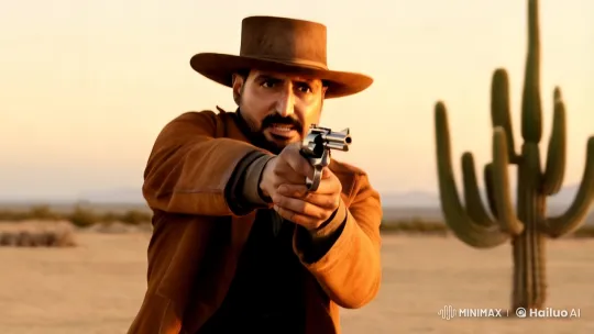 Desert Cowboy Showdown: A Tense Duel at Dusk – AI Generated Video | Hailuo AI