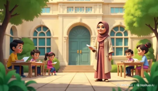 Teacher Engages Students in Picturesque School Setting – AI Generated Video | Hailuo AI
