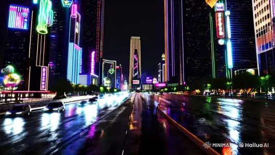 Futuristic Cityscape: Neon Nights and Cyberpunk Dreams – AI Generated Video | Hailuo AI