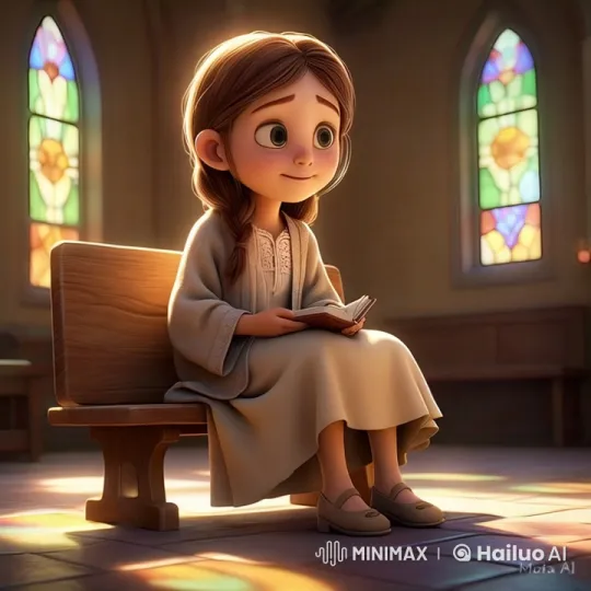 Young Girl Praying in a Peaceful Church – AI Generated Video | Hailuo AI
