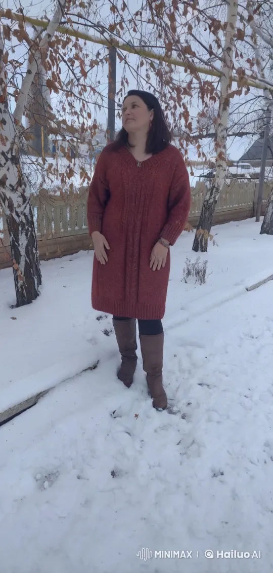 Winter Serenity: Woman in Red Amidst Snowy Landscape – AI Generated Video | Hailuo AI