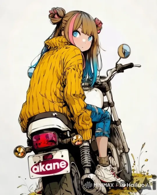 Vibrant Girl on Motorcycle Showcases Aesthetic Appeal – AI Generated Video | Hailuo AI