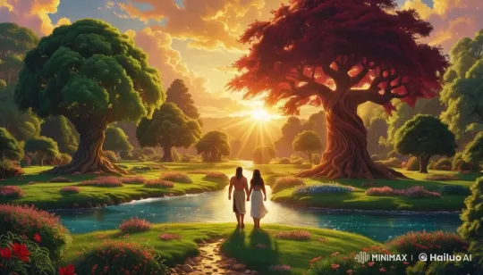 Paradise Garden: Adam and Eve in Serene Harmony – AI Generated Video | Hailuo AI