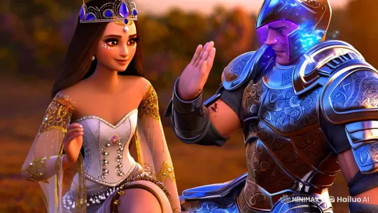 Regal Heroine Meets Armored Knight in Majestic Animation – AI Generated Video | Hailuo AI