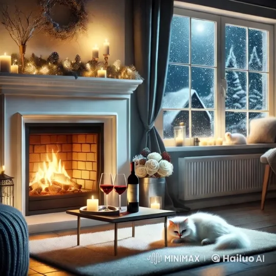 Cozy Winter Evening with Fireplace and Cat – AI Generated Video | Hailuo AI