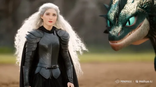Regal Woman and Her Loyal Dragon Companion – AI Generated Video | Hailuo AI