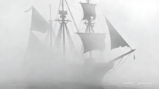 Majestic Ship Sails Through Mysterious Fog – AI Generated Video | Hailuo AI