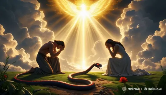 Divine Judgment Scene: Adam, Eve, and the Cursed Serpent – AI Generated Video | Hailuo AI