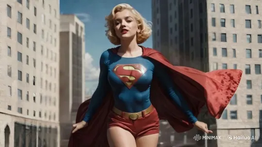 Supergirl Soars confidently穿梭于城市建筑之间，她的红色披风在风中戏剧性地飘扬。她穿着标志性的蓝色和红色服装，胸前的'S'标志醒目。摄像机捕捉到她坚定的姿势，然后迅速转向动作。摄像机基座上升，捕捉到她开始从地面升起。Supergirl的身体轻微移动，手臂微微抬起，准备起飞。摄像机继续基座上升，跟随她飞向天空。周围的建筑略微模糊，强调了她上升的速度和强度。这个场景充满活力和动态，突出了视频的高美学风格。 – AI Generated Video | Hailuo AI