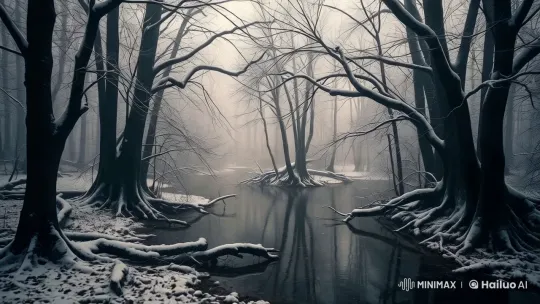 Tranquil Winter Forest: Serene River Reflections – AI Generated Video | Hailuo AI