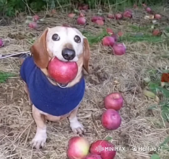 Sad Puppy Loses Apple Amidst Scattered Fruits – AI Generated Video | Hailuo AI