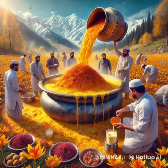 Saffron Harvest and Tea Preparation in a Majestic Landscape – AI Generated Video | Hailuo AI
