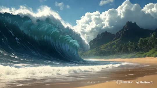 Majestic Wave Crashes on Pristine Beach – AI Generated Video | Hailuo AI