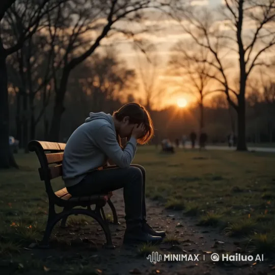 Young Man Reflects on Park Bench at Sunset – AI Generated Video | Hailuo AI