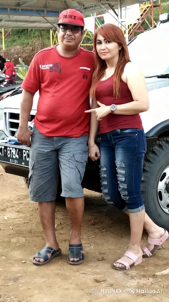 Couple Poses by White Vehicle in Natural Setting – AI Generated Video | Hailuo AI