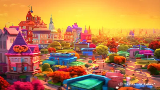 Vibrant Animated Cityscape Celebrates with Joyful Characters – AI Generated Video | Hailuo AI