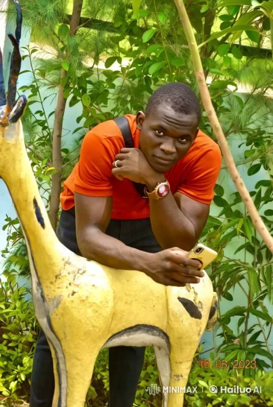 Man with Muscular Arms at Sculpture in Nature – AI Generated Video | Hailuo AI