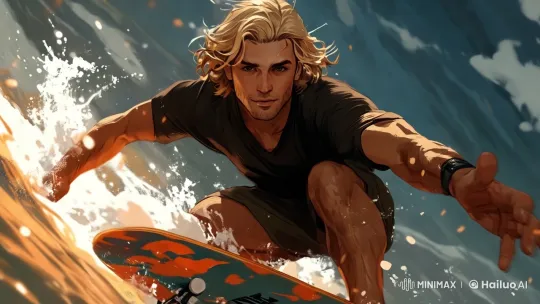 Surfer's Grace: Mastering the Wave in Golden Light – AI Generated Video | Hailuo AI
