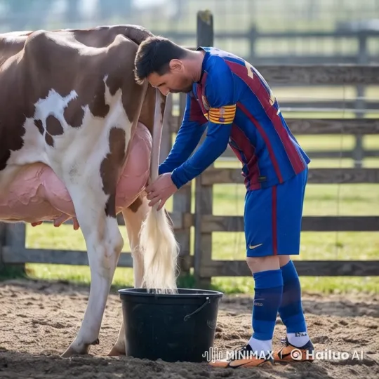 Messi Milks a Cow in Full Barcelona Kit – AI Generated Video | Hailuo AI