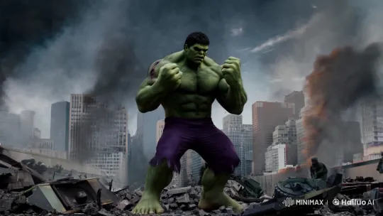 Hulk's Fury Destroys War-Torn Cityscape – AI Generated Video | Hailuo AI