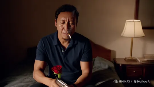 Melancholic Man Contemplates with Gun and Rose – AI Generated Video | Hailuo AI