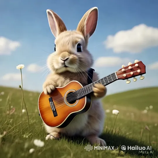 Rabbit Serenades in Rainy Meadow with Guitar – AI Generated Video | Hailuo AI