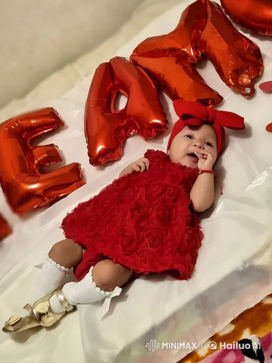 Baby in Red Dress Dances with Balloons – AI Generated Video | Hailuo AI