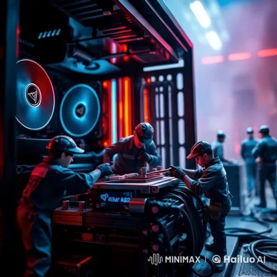 Miniature Workers Build Futuristic Gaming PC Case – AI Generated Video | Hailuo AI