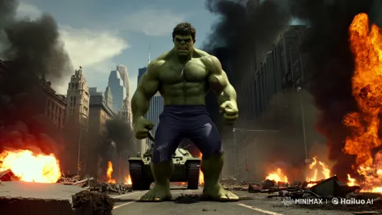 Hulk's Rage: Cityscape Destruction and Defiance – AI Generated Video | Hailuo AI