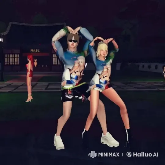 Vibrant Night Scene: Playful Combat with Colorful Outfits – AI Generated Video | Hailuo AI