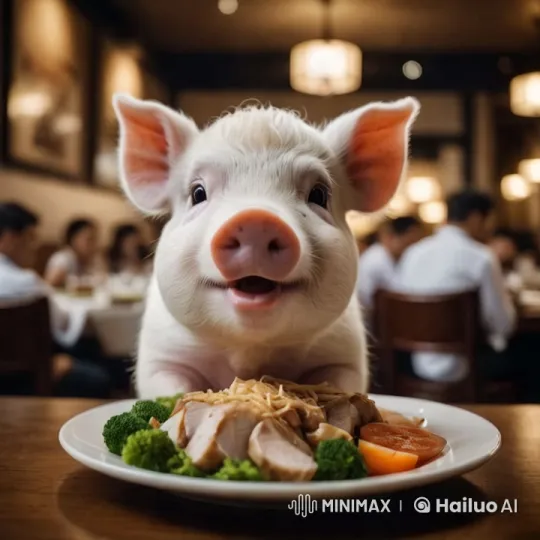 Pig Dining Enthusiastically in Bustling Restaurant – AI Generated Video | Hailuo AI