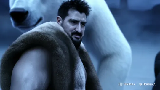 Inuit Man and Polar Bear in Mysterious Lightscape – AI Generated Video | Hailuo AI